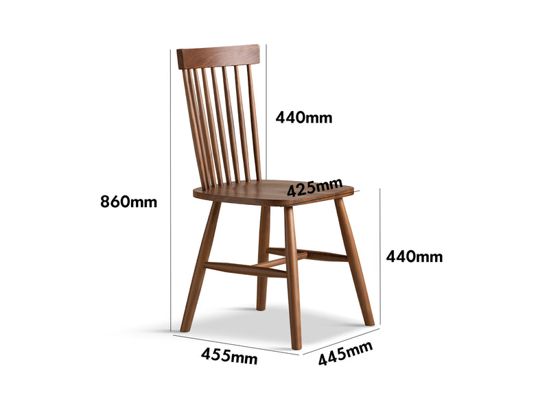 Japandi Walnut Wood Dining Chair WINDSOR Size Chart