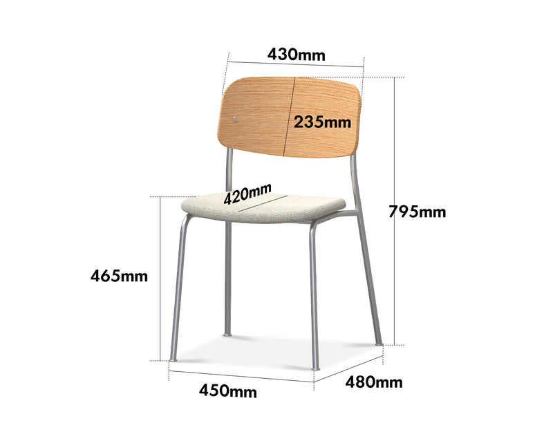 Bauhaus Ash Wood Veneer Cotton Fabric Dining Chair AERI Size Chart