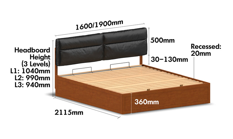 Vintage Boxwood Cushion Lift-Up Storage Bed With Drawer KANGAROO Size Chart