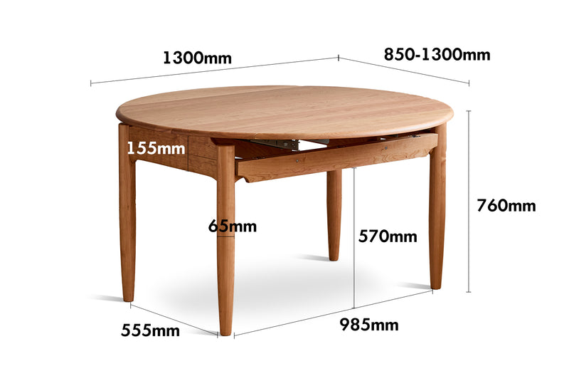 Scandinavian Cherry Wood Extendable Dining Table MINIMA Size Chart