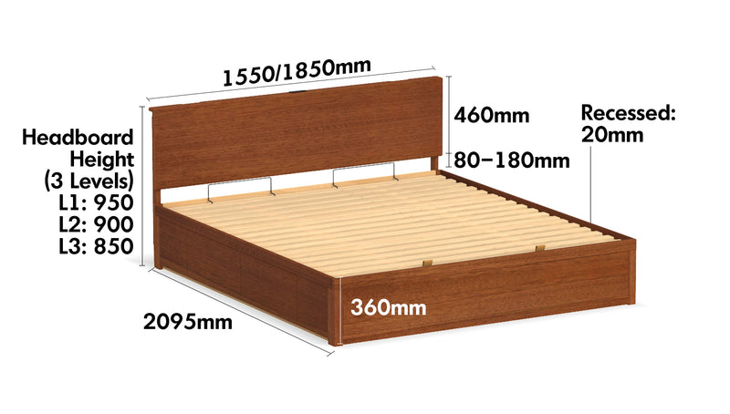 Vintage Boxwood Lift-Up Storage Bed With Drawer KANGAROO Size Chart