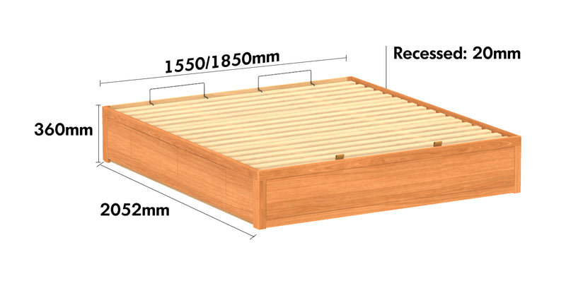 Scandinavian Cherry Wood Lift-Up Storage Platform Bed With Drawer KANGAROO Size Chart