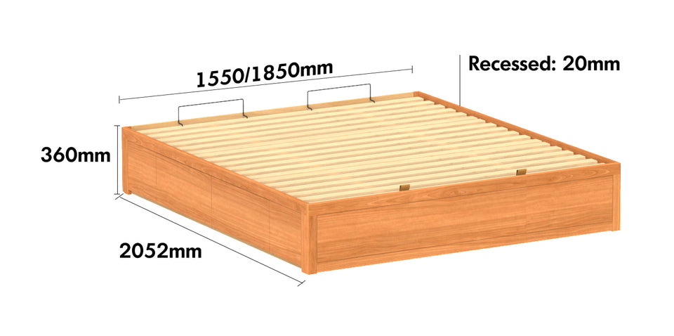 Scandinavian Cherry Wood Lift-Up Storage Platform Bed With Drawer KANGAROO Size Chart
