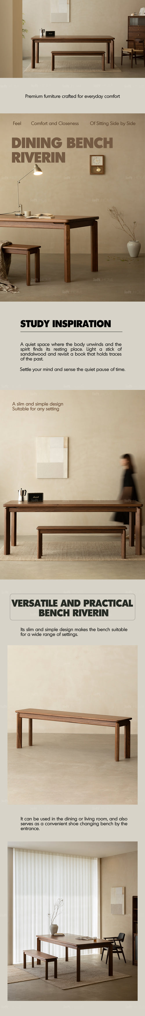 Japandi Walnut Wood Dining Bench RIVERIN Good to Know Preview-1