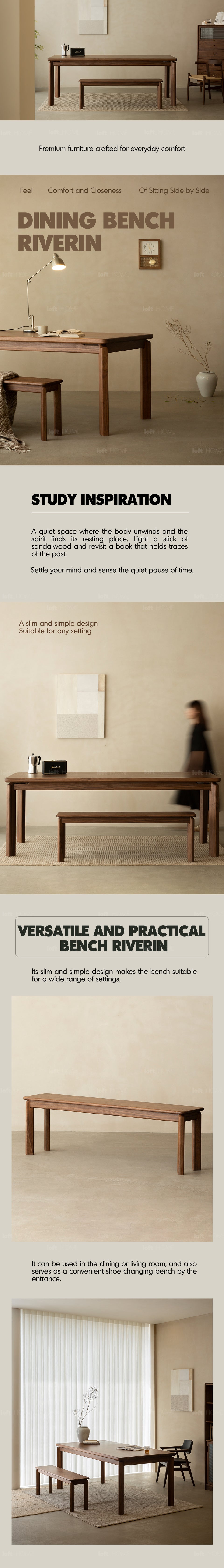 Japandi Walnut Wood Dining Bench RIVERIN More Details and Instruction