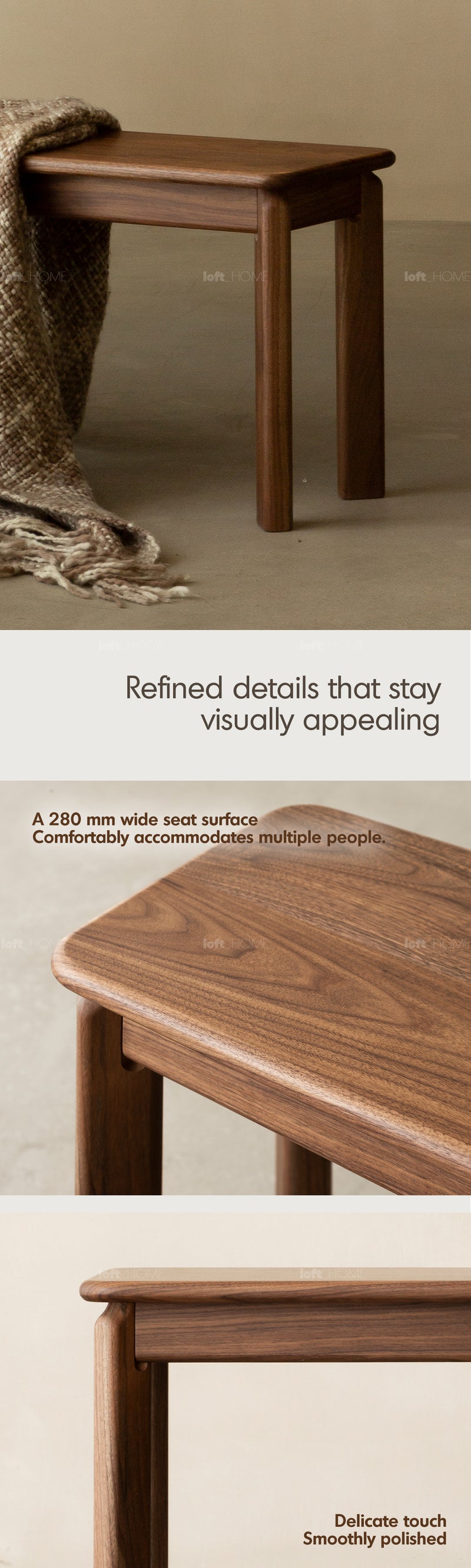 Japandi Walnut Wood Dining Bench RIVERIN Good to Know - 3