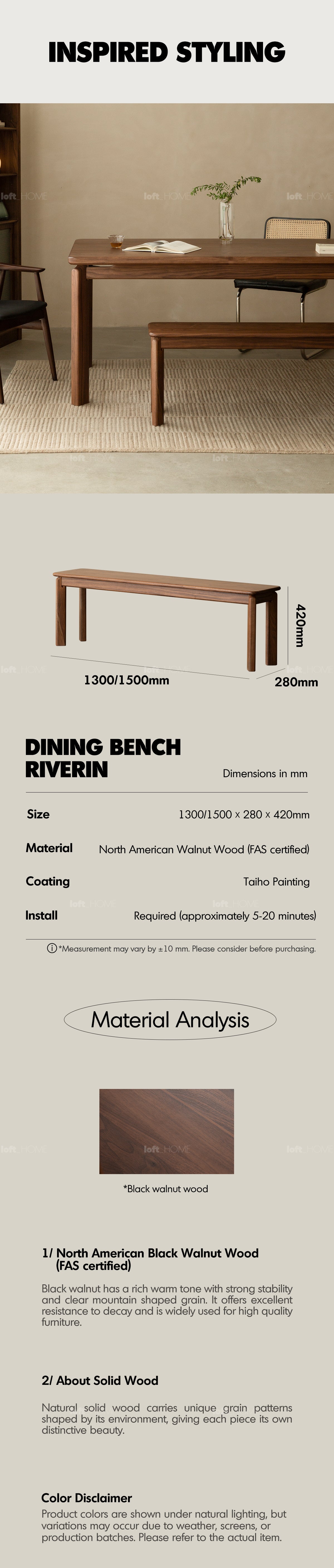 Japandi Walnut Wood Dining Bench RIVERIN Good to Know - 4