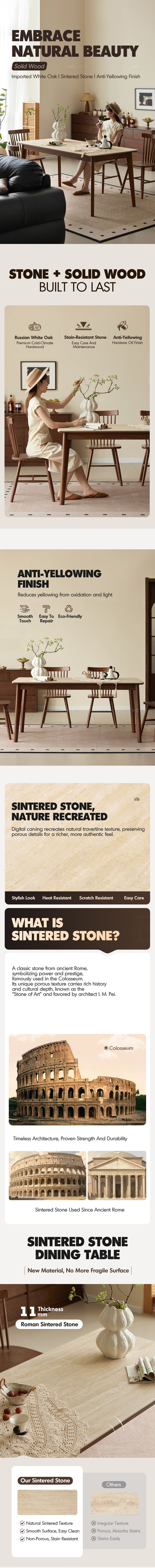 Japandi Sintered Stone Oak Wood Dining Table LENNOR More Details and Instruction