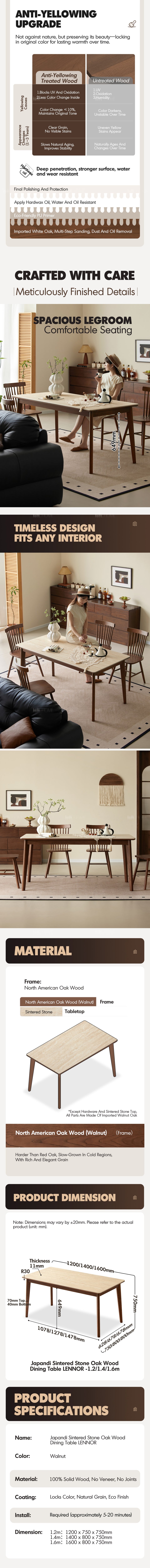 Japandi Sintered Stone Oak Wood Dining Table LENNOR More Details and Instruction_4