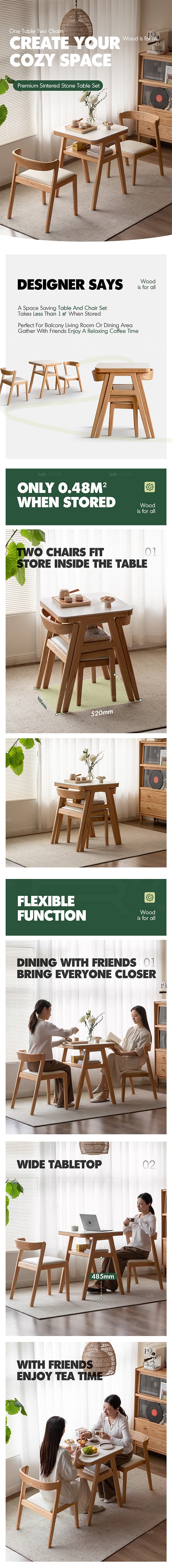 Scandinavian Oak Wood Sintered Stone Stackable Dining Table 3-IN-1 Set NOKI Good to Know - 1