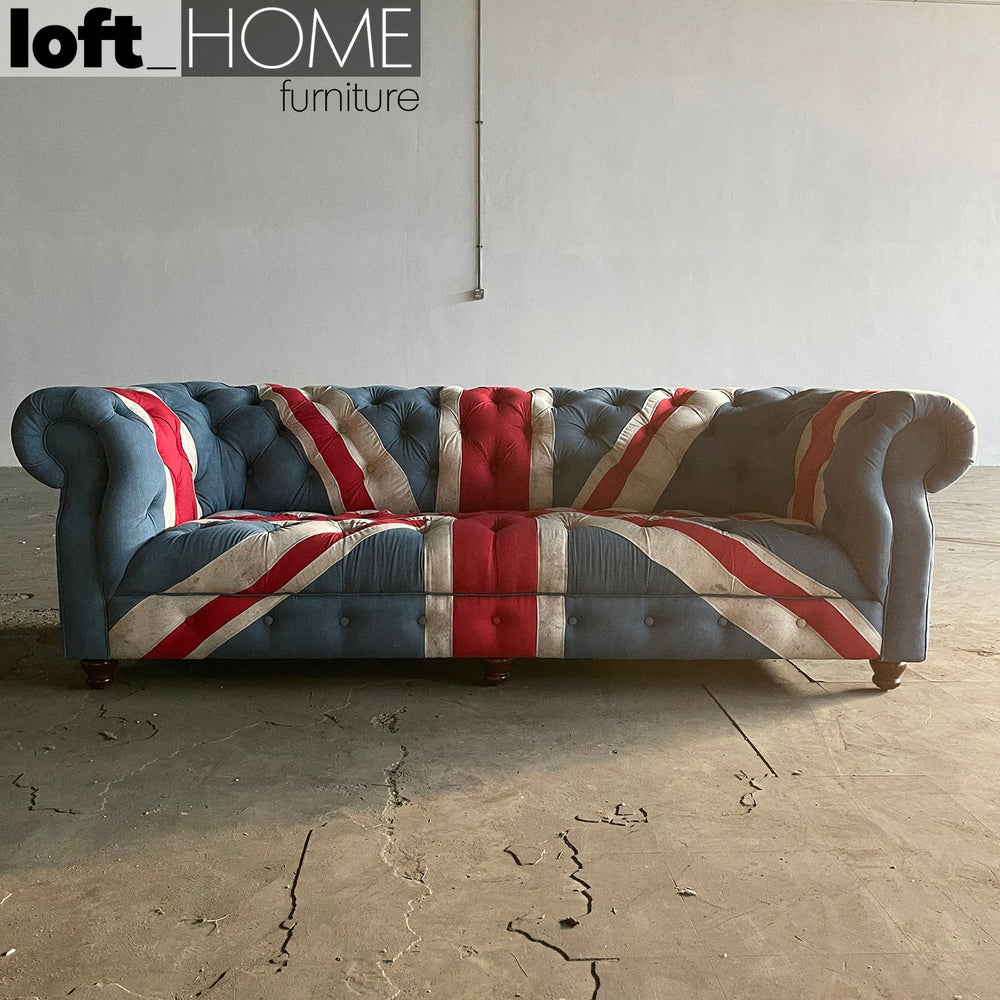(Fast Delivery) Vintage Denim Fabric 3 Seater Sofa UNION JACK CHESTERFIELD Primary Product