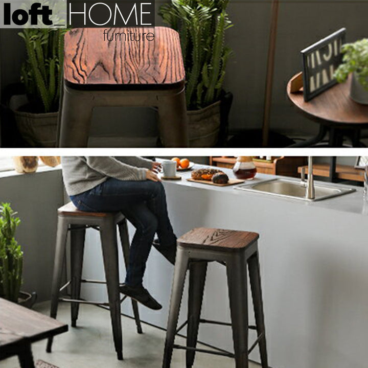 (Fast Delivery) Industrial Elm Wood Bar Stool SANCTUM X In-context