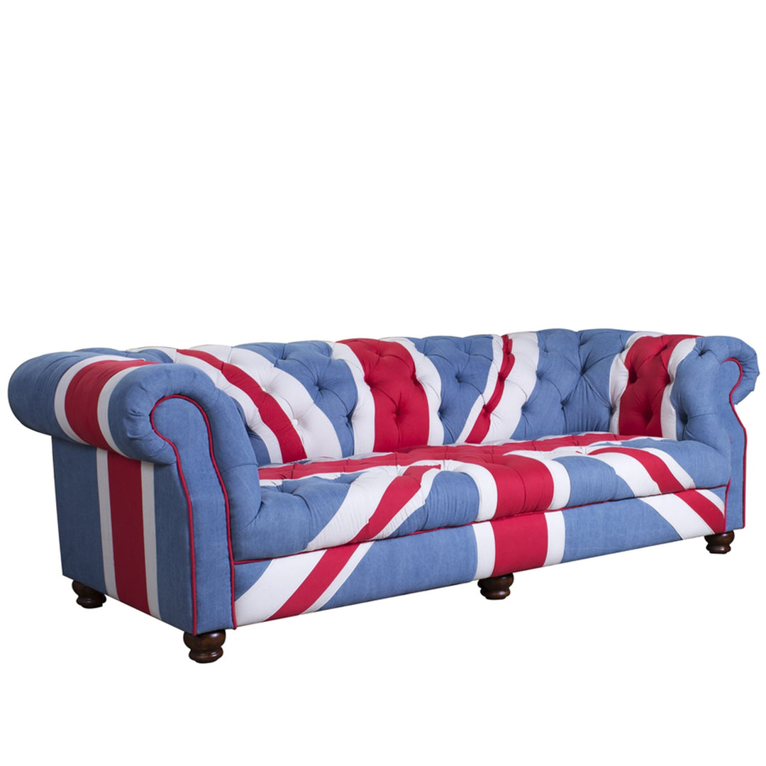 (Fast Delivery) Vintage Denim Fabric 3 Seater Sofa UNION JACK CHESTERFIELD Conceptual