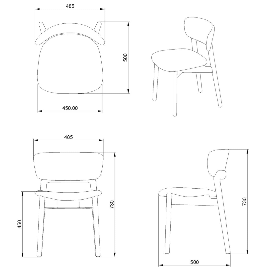 Minimalist Fabric Dining Chair WOOD BLACK Size Chart