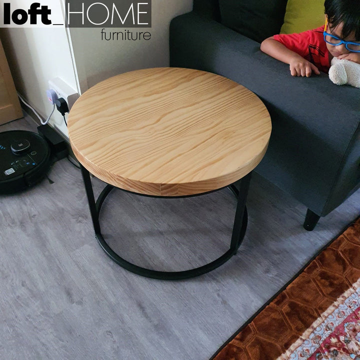 (Fast Delivery) Industrial Pine Wood Round Coffee Table CLASSIC Conceptual
