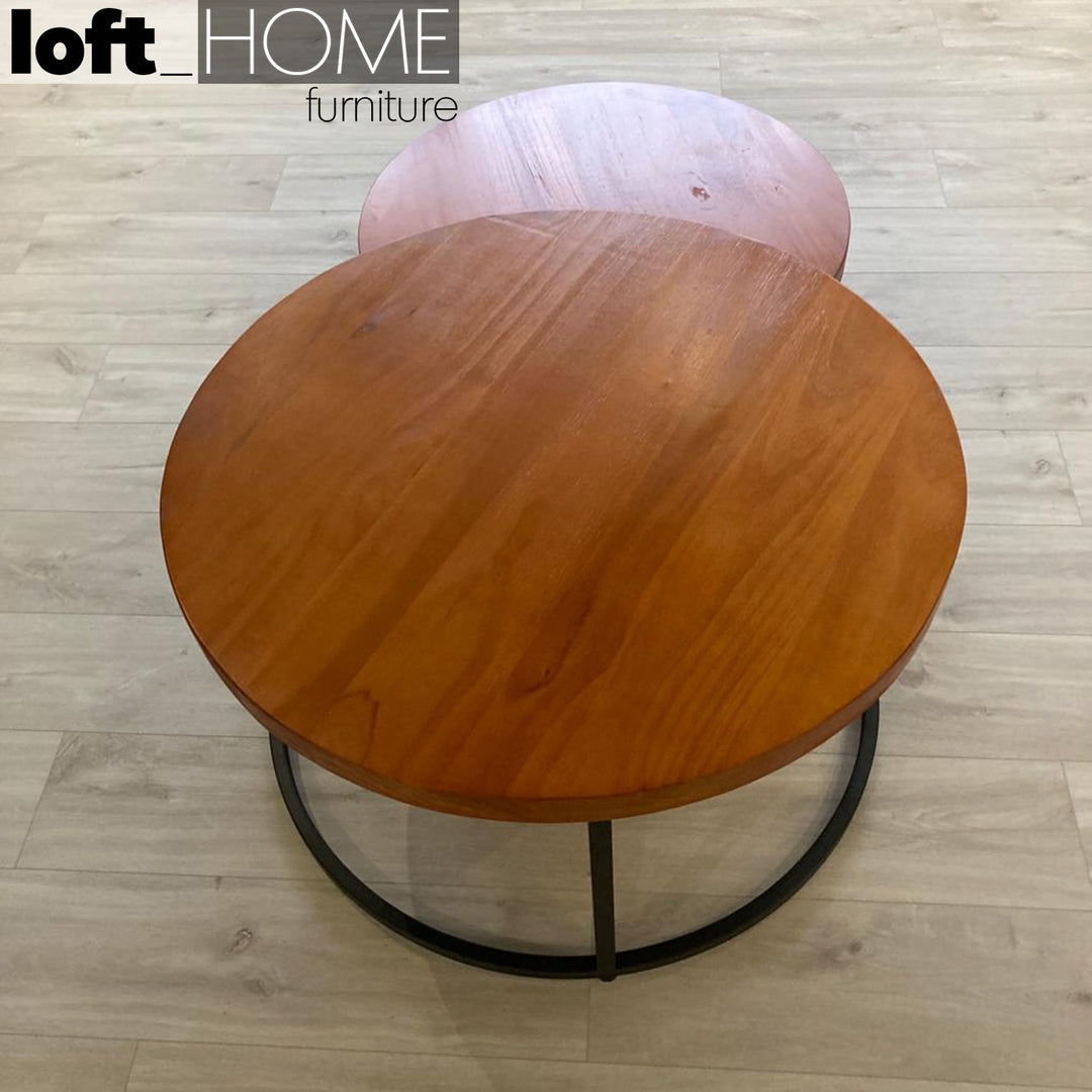 (Fast Delivery) Industrial Pine Wood Round Coffee Table CLASSIC Close-up