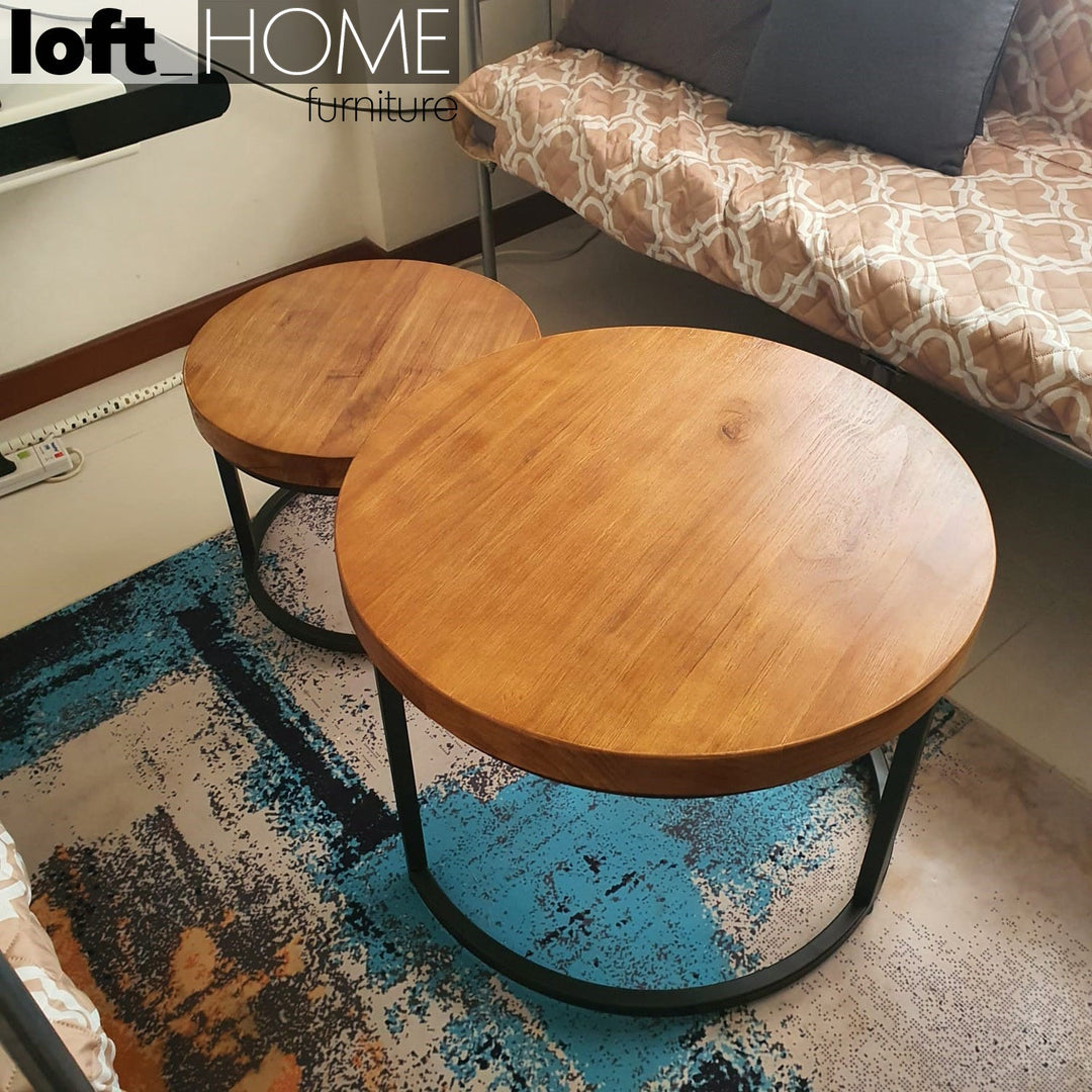 (Fast Delivery) Industrial Pine Wood Round Coffee Table CLASSIC Environmental