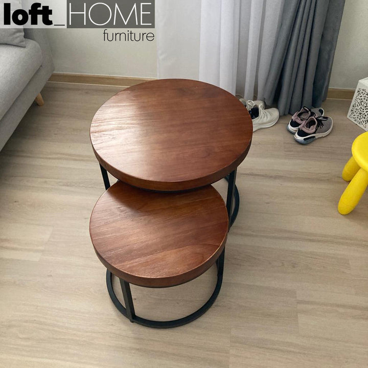 (Fast Delivery) Industrial Pine Wood Round Coffee Table CLASSIC Still Life