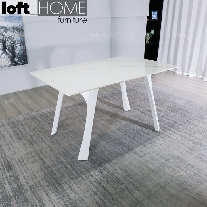 (Fast Delivery) Modern Sintered Stone Dining Table FLY WHITE Close-up