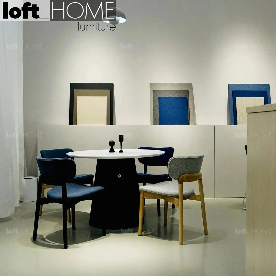 Minimalist fabric dining chair wood black environmental situation.