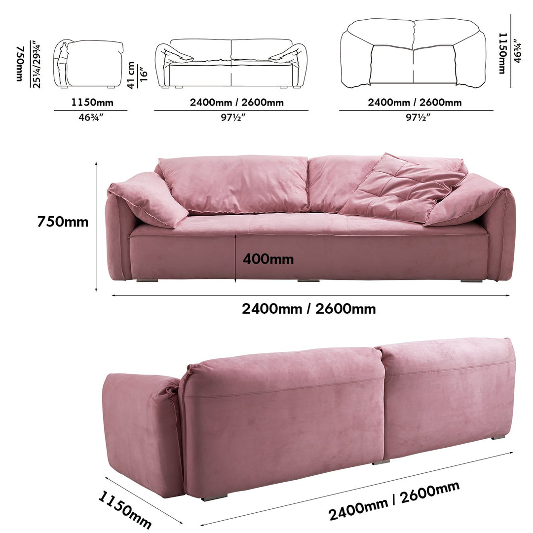 (Fast Delivery) Minimalist Suede Fabric 3 Seater Sofa CASABLANCA Size Chart
