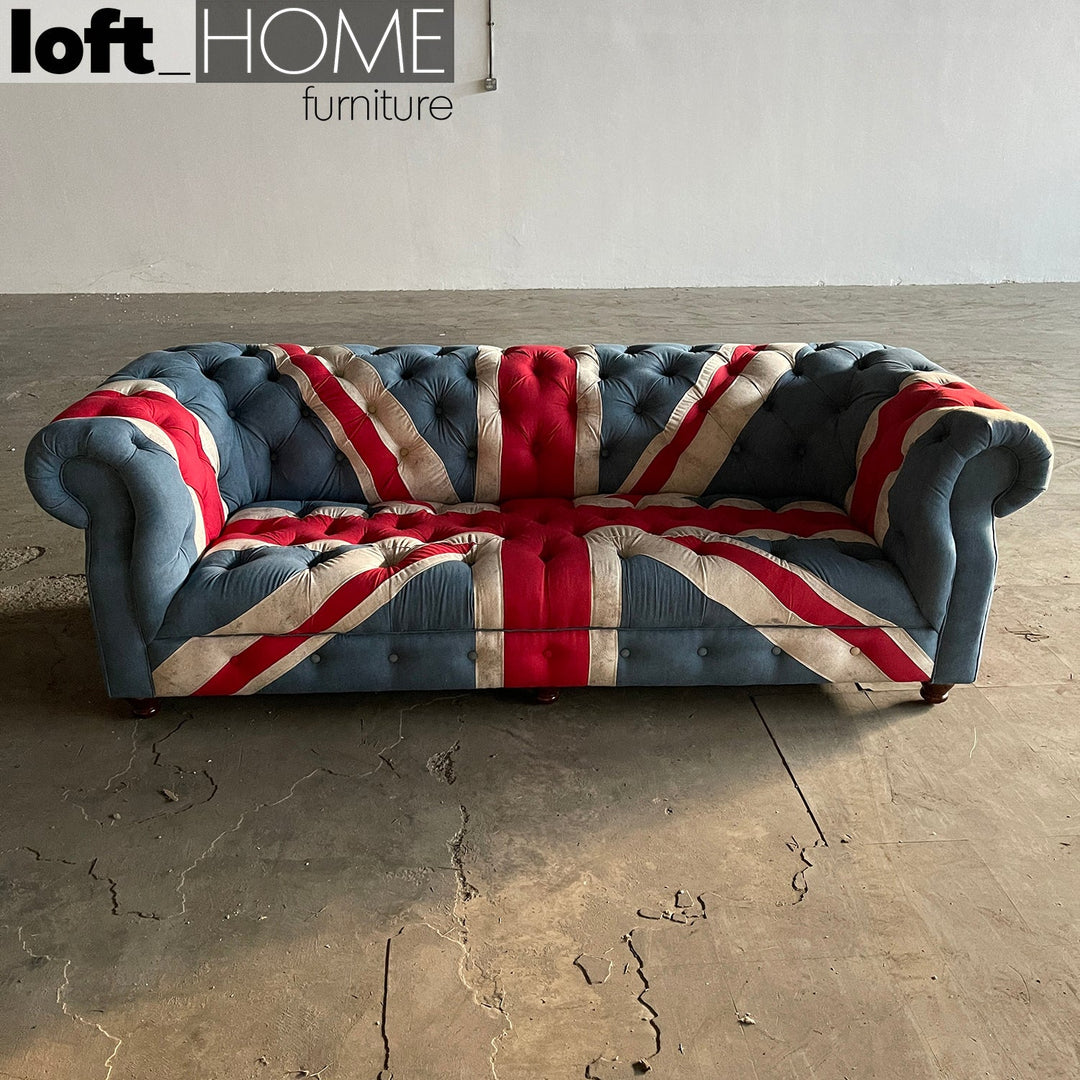 (Fast Delivery) Vintage Denim Fabric 3 Seater Sofa UNION JACK CHESTERFIELD Color Variant