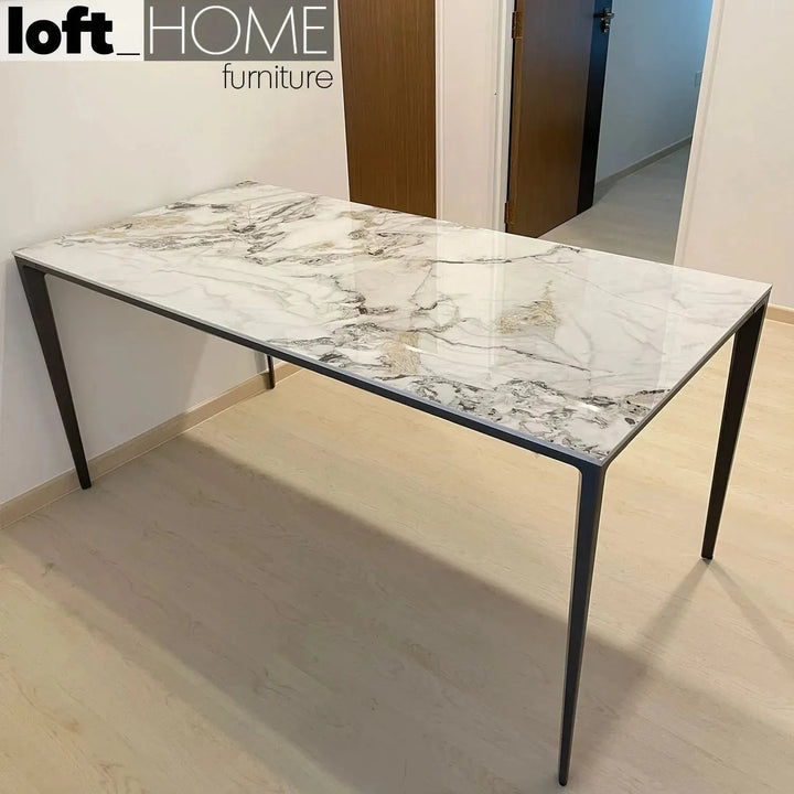 (Fast Delivery) Modern Sintered Stone Dining Table LONG ISLAND BLACK Situational