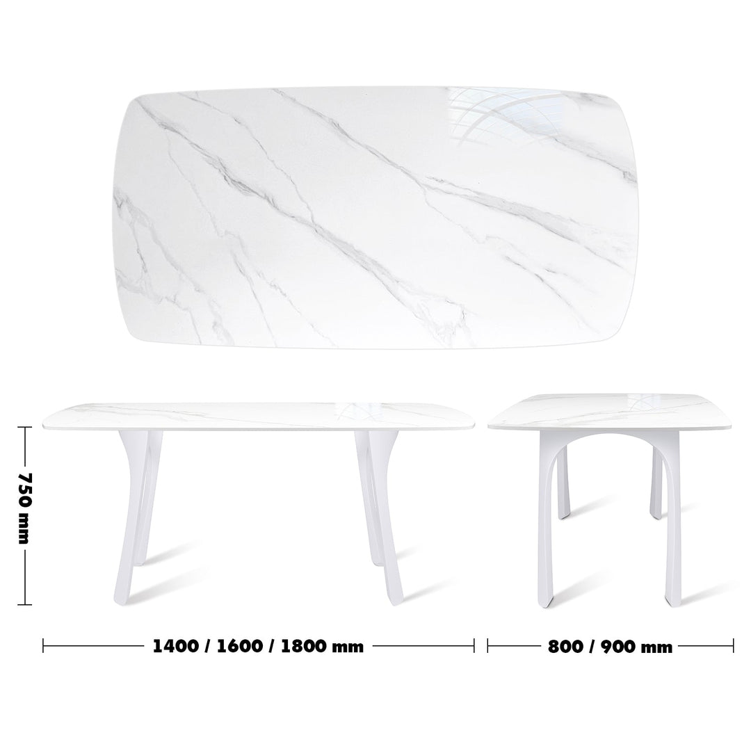 (Fast Delivery) Modern Sintered Stone Dining Table FLY WHITE Size Chart
