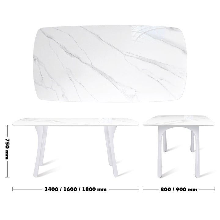 (Fast Delivery) Modern Sintered Stone Dining Table FLY WHITE Size Chart