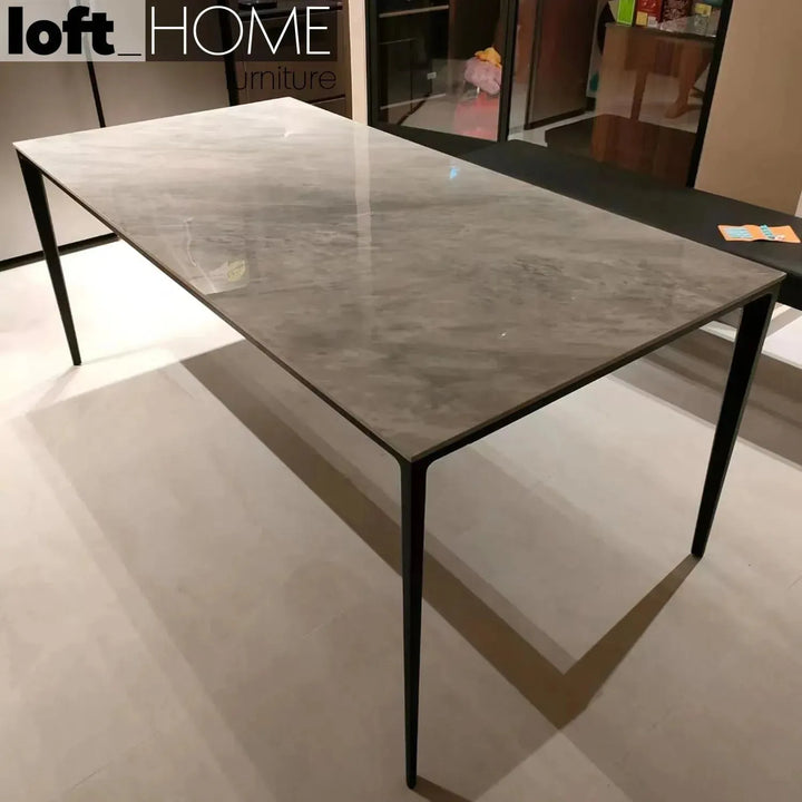 (Fast Delivery) Modern Sintered Stone Dining Table LONG ISLAND BLACK Conceptual