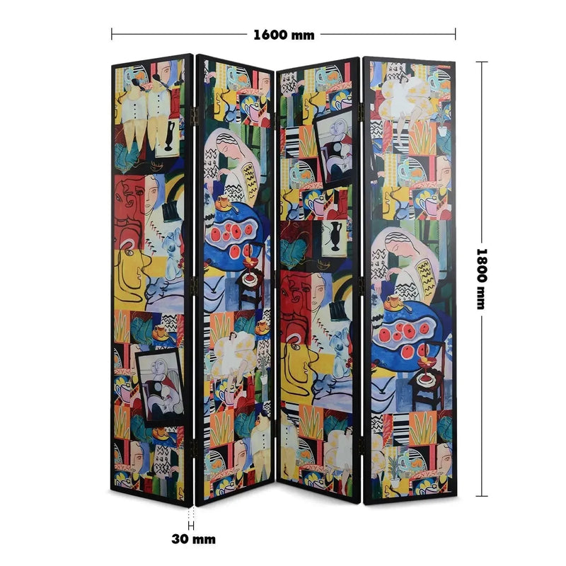 Eclectic wood divider abstract size charts.