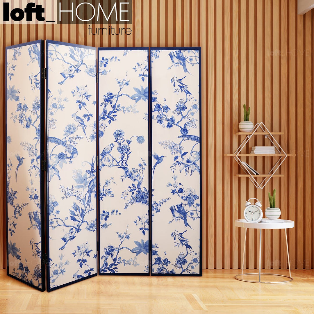 Eclectic wood divider delft blue primary product view.