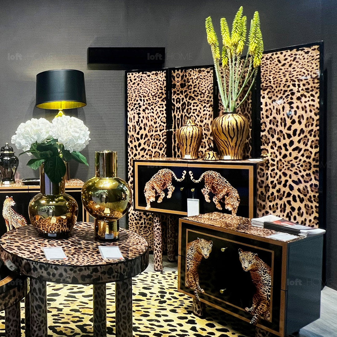 Eclectic wood divider leopard material variants.