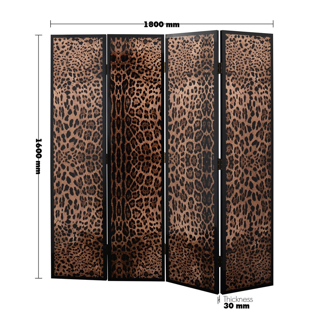 Eclectic wood divider leopard size charts.