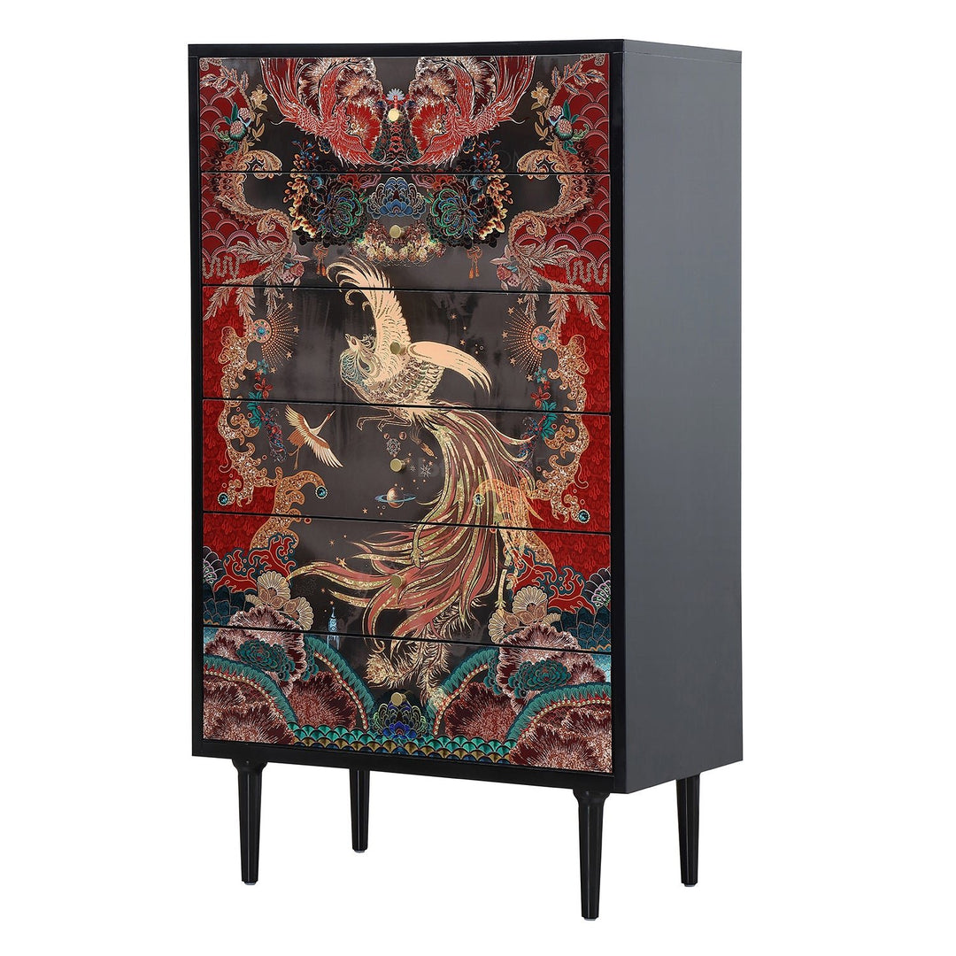 Eclectic wood drawer cabinet apsara with context.