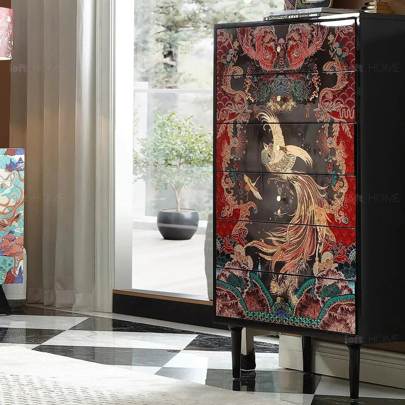 Eclectic wood drawer cabinet apsara material variants.