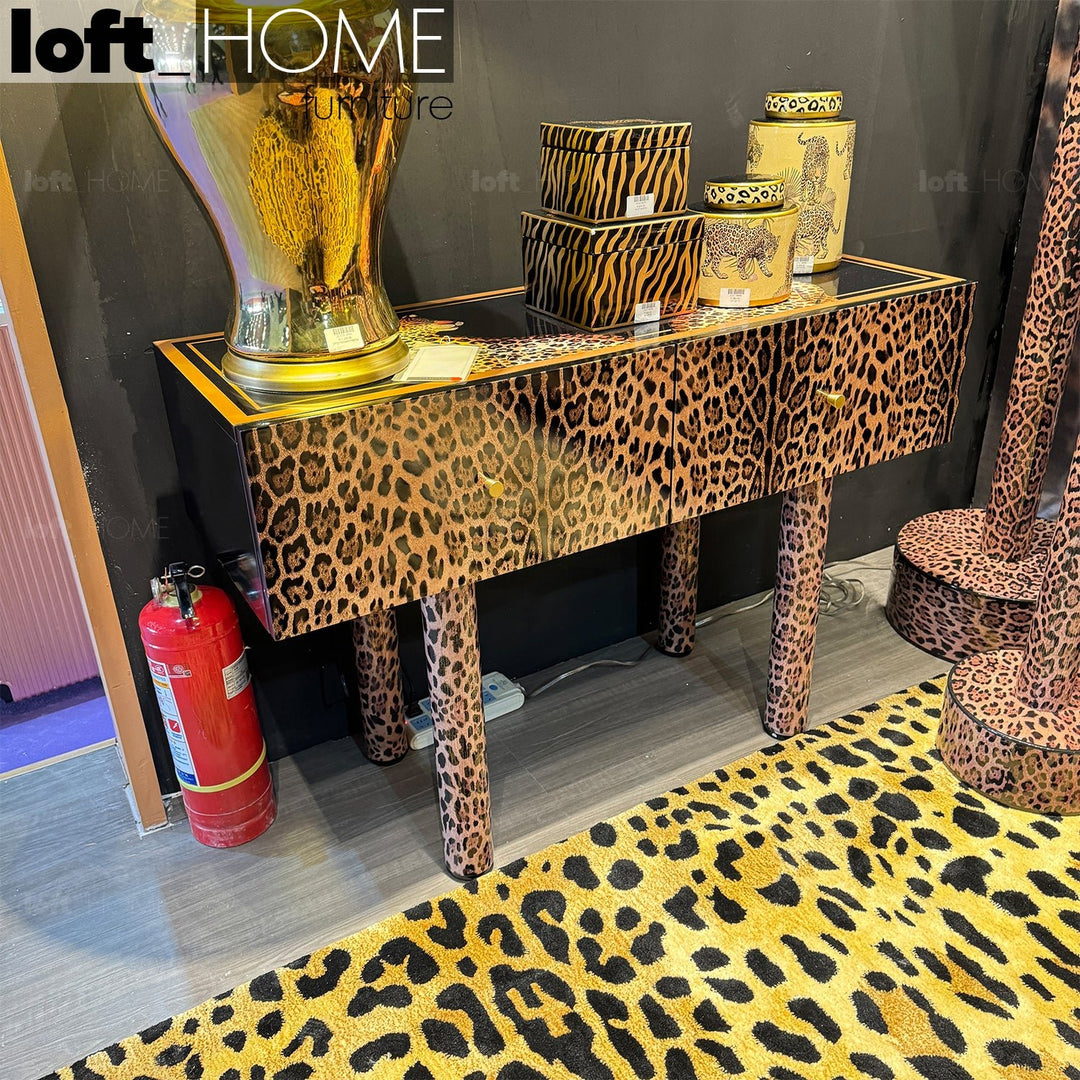 Eclectic wood drawer cabinet high leopard primary product view.