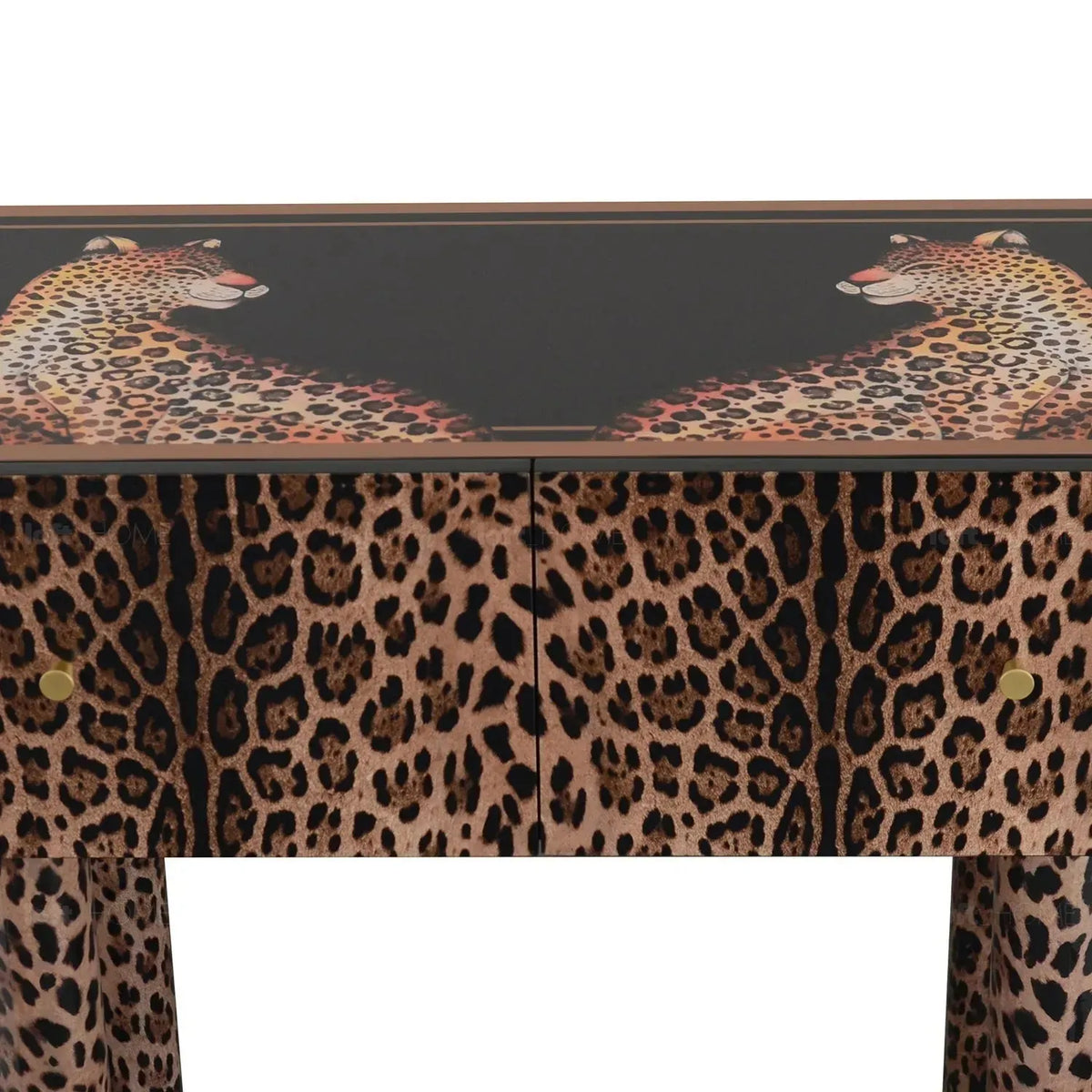 Eclectic wood drawer cabinet high leopard layered structure.