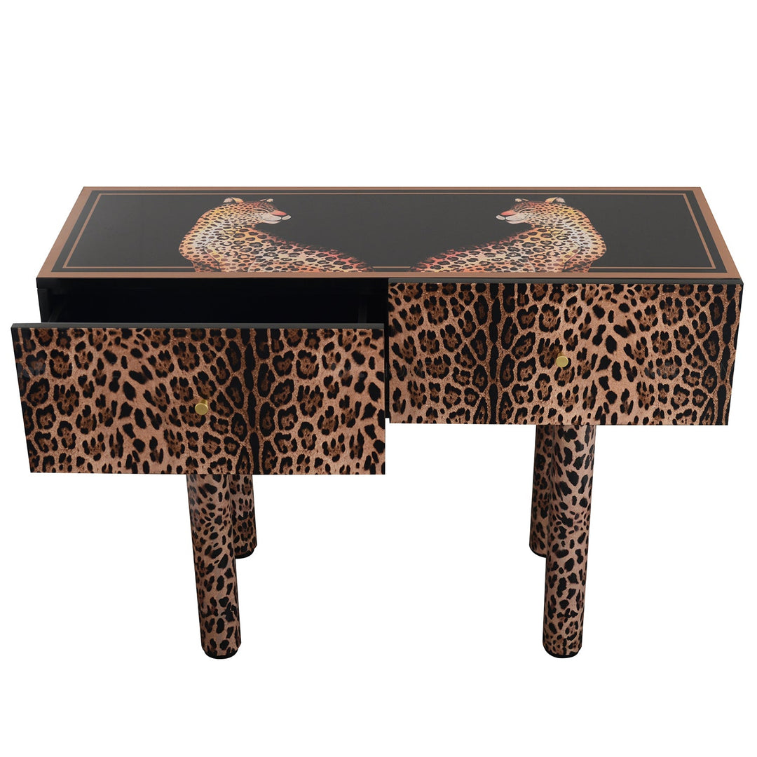 Eclectic wood drawer cabinet high leopard in real life style.