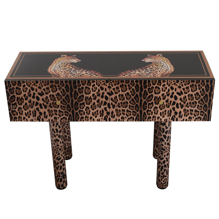 Eclectic wood drawer cabinet high leopard material variants.