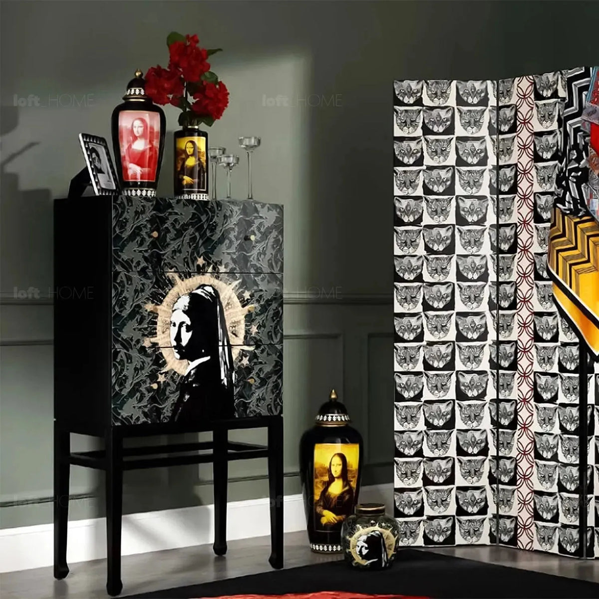 Eclectic wood drawer cabinet meisje material variants.