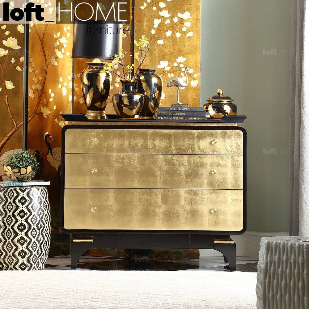 Eclectic wood drawer cabinet noirgold primary product view.