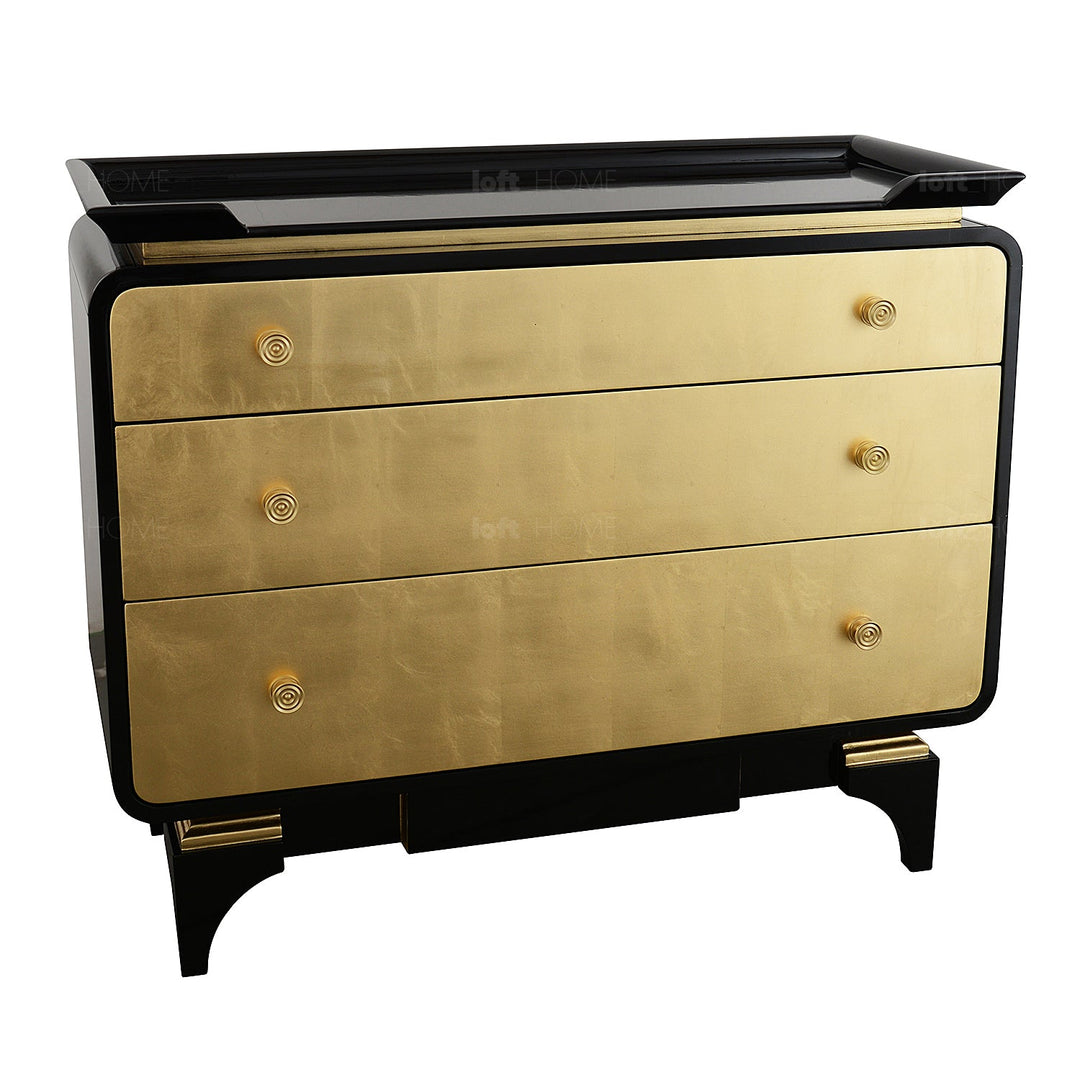 Eclectic wood drawer cabinet noirgold with context.