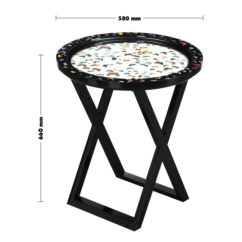 Eclectic wood side table flutter size charts.