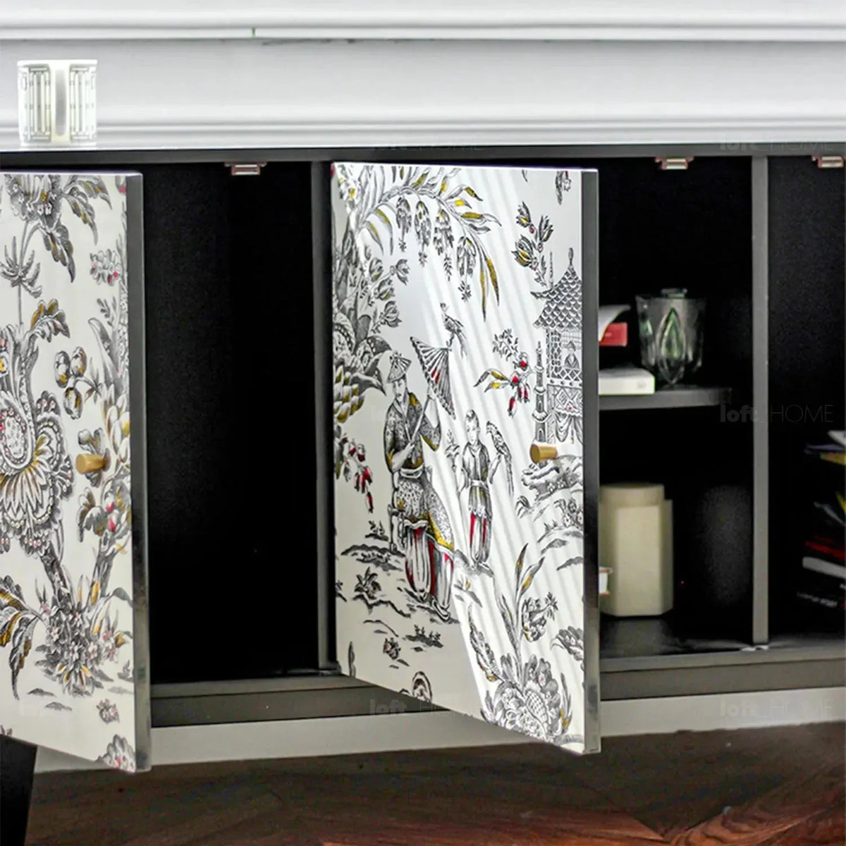 Eclectic wood storage cabinet lotus in real life style.