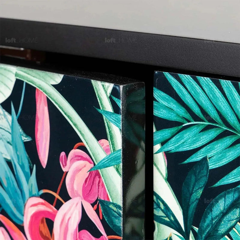 Eclectic wood storage cabinet low jungle conceptual design.