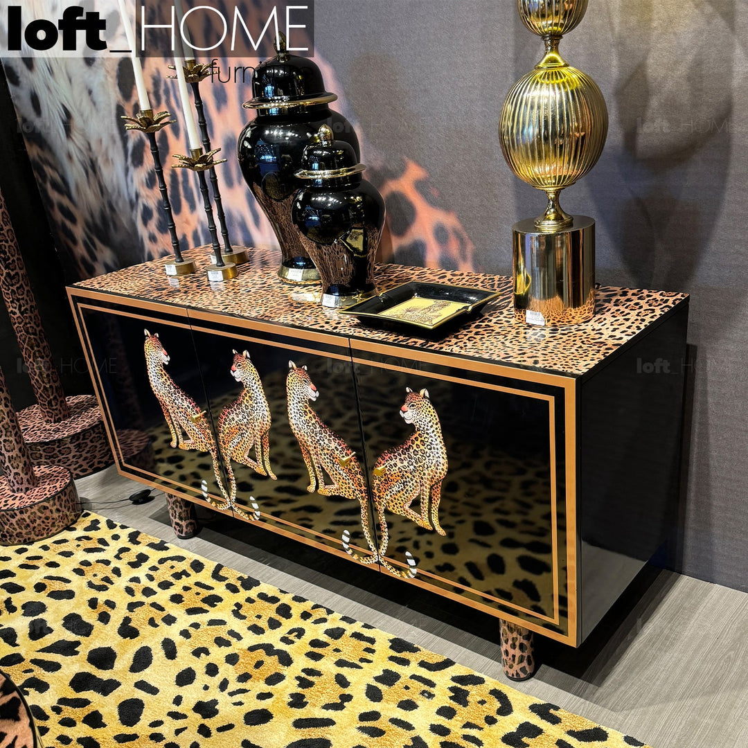 Eclectic Wood Storage Cabinet Low LEOPARD