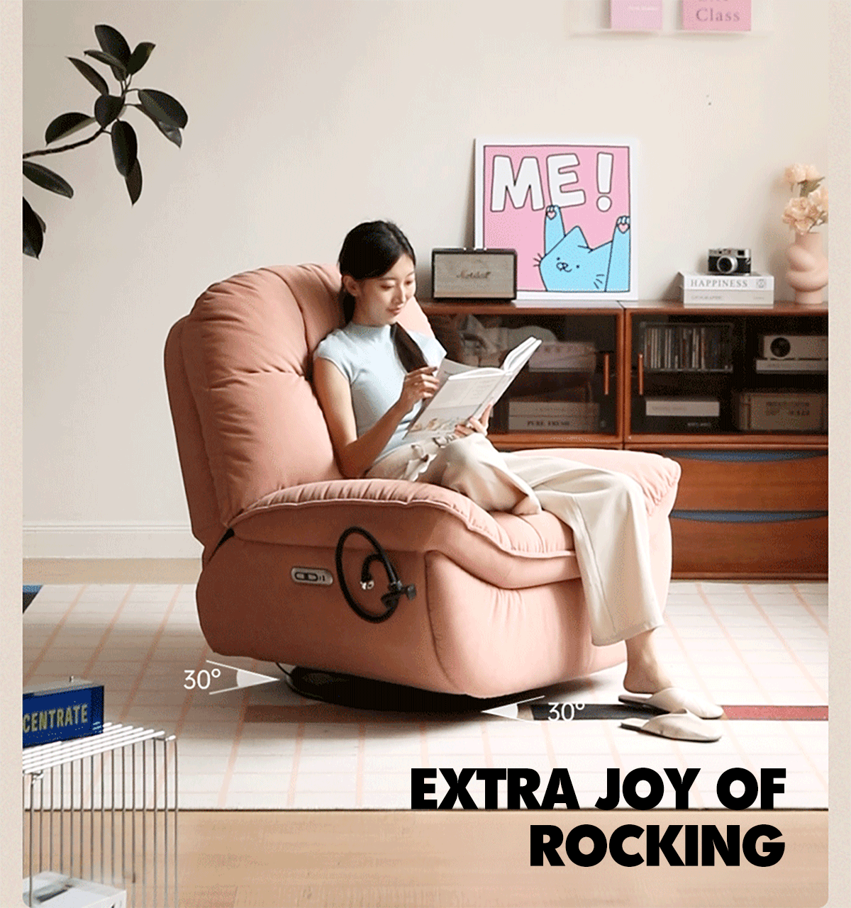 Cream Cat Scratch Resistant Fabric Electric Recliner 1 Seater Sofa With Phone Holder NESTA Good to Know - 4