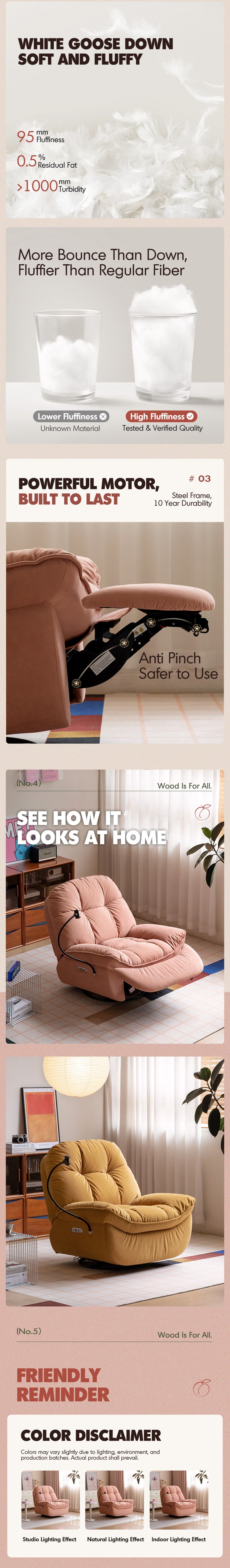 Cream Cat Scratch Resistant Fabric Electric Recliner 1 Seater Sofa With Phone Holder NESTA Good to Know - 8