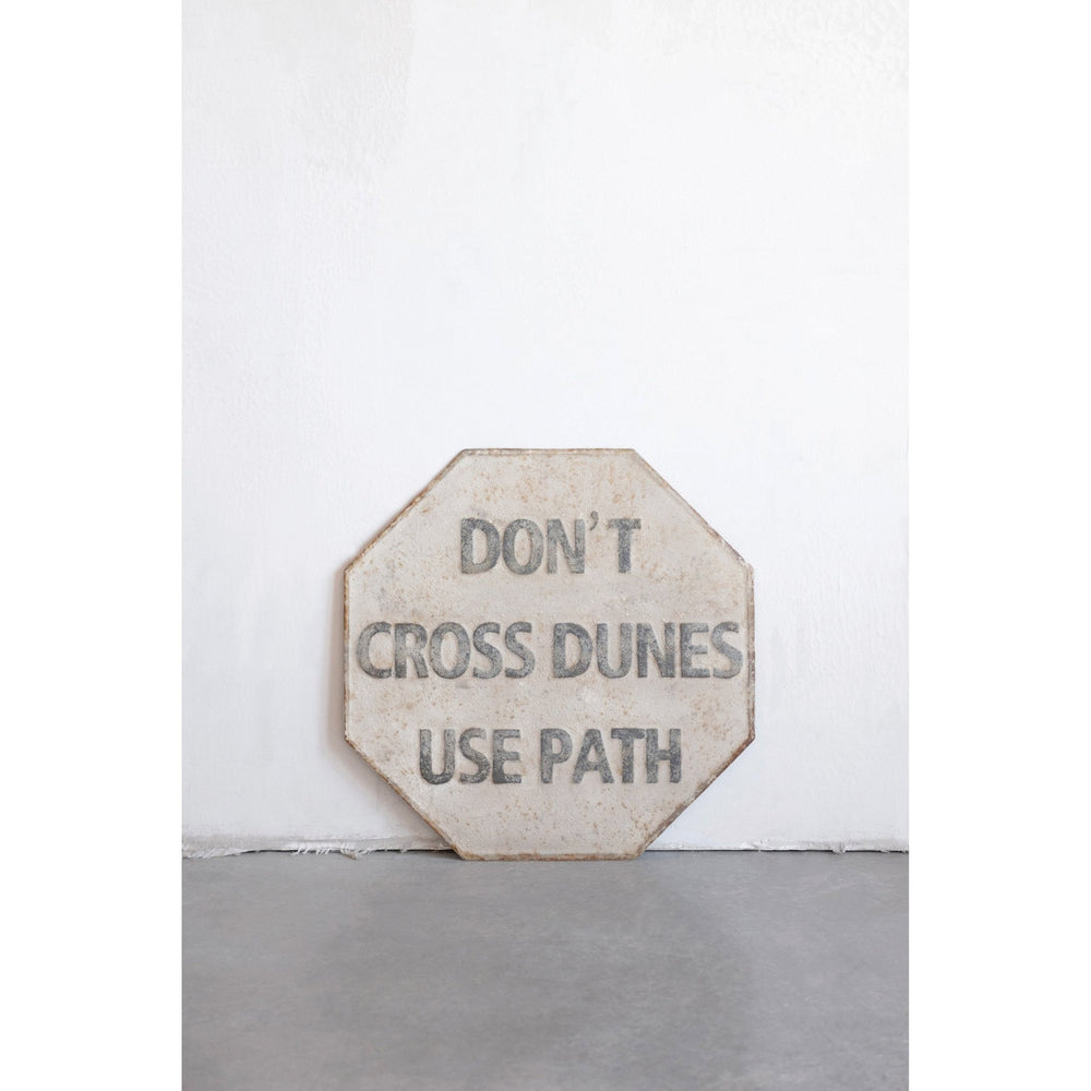 Embossed metal vintage reproduction wall decor "don't cross dunes use path" primary product view.